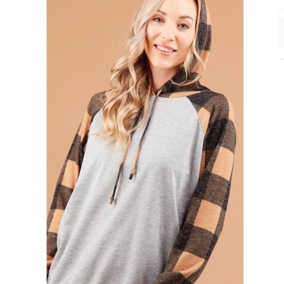 Taupe Plaid Hoodie - Picture 2 of 5
